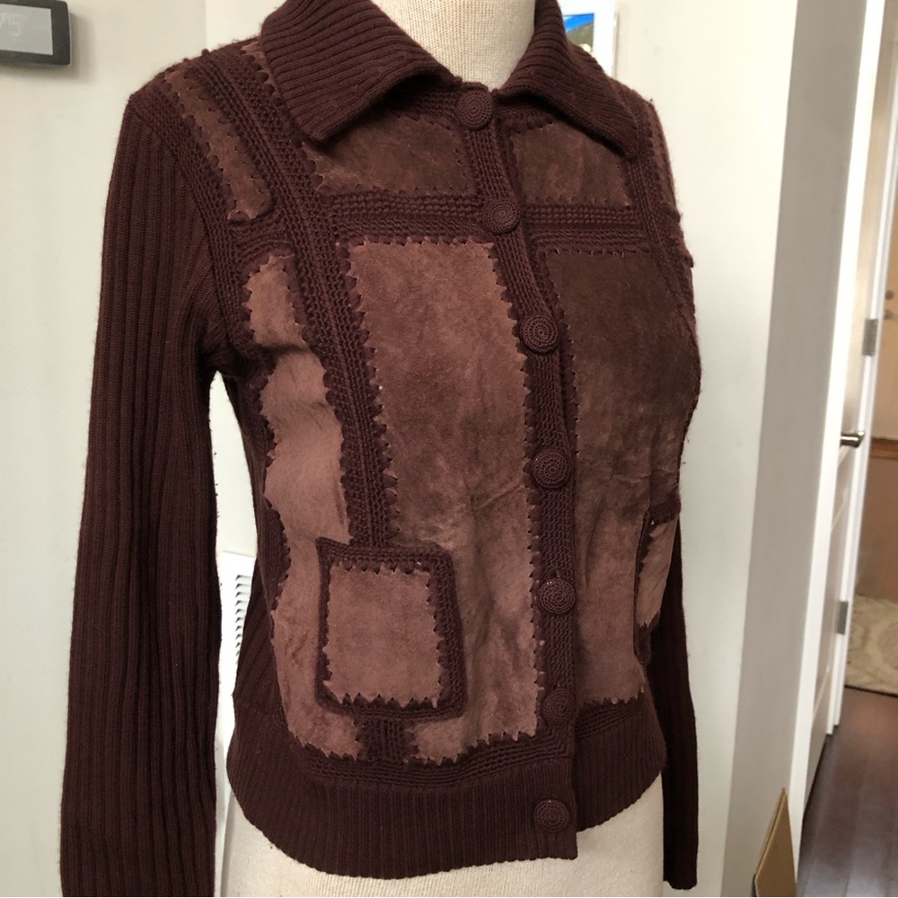 Agnes B. Chocolate Brown Soft Suede Front paneled cardigan